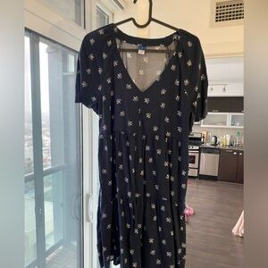 Blue floral print swing dress